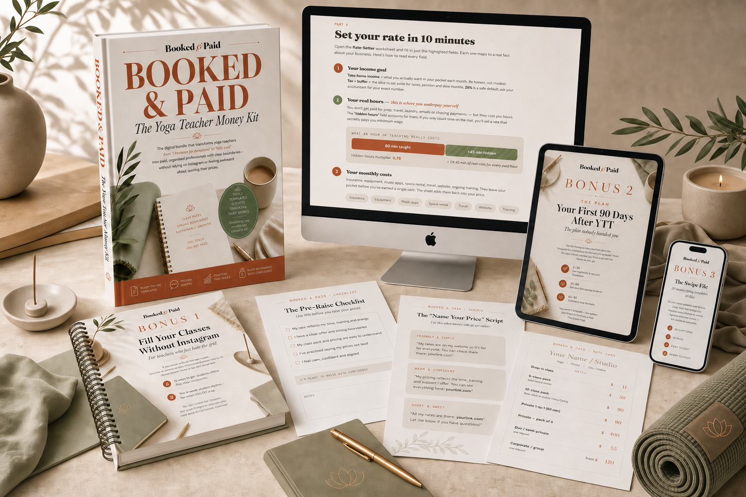 Everything inside Booked & Paid — the documents, interactive tools and bonuses
